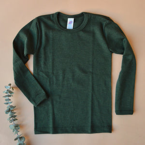 Child's Long Sleeve Top - Wool/Silk - Forest Green (1-2y) *Last One!