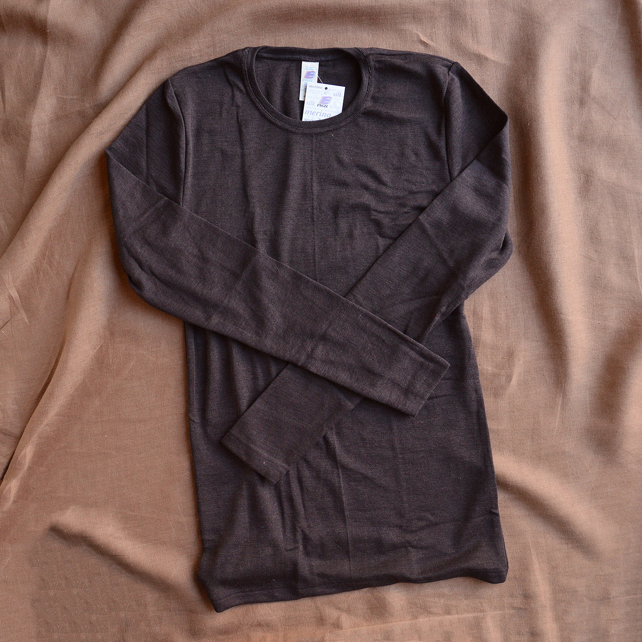 Men's Organic Merino/Silk Long Sleeve Top - Coffee (M-L) *Last ones