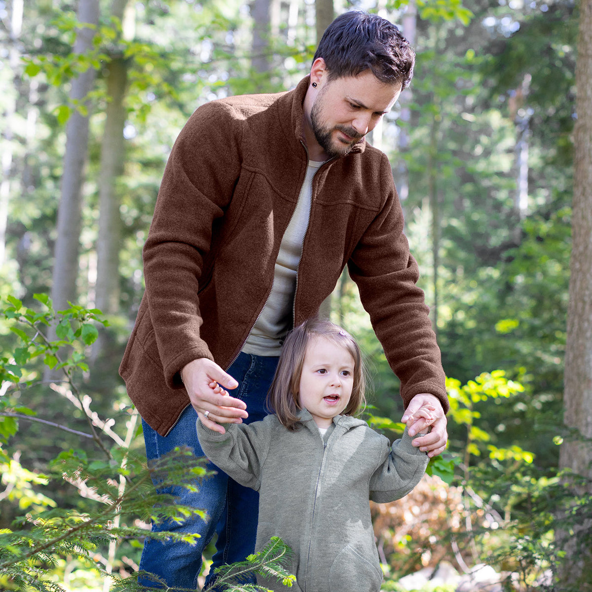 Men's Zip Jacket - 100% Organic Wool Fleece - Cinnamon (S-XL) *Returning 2026