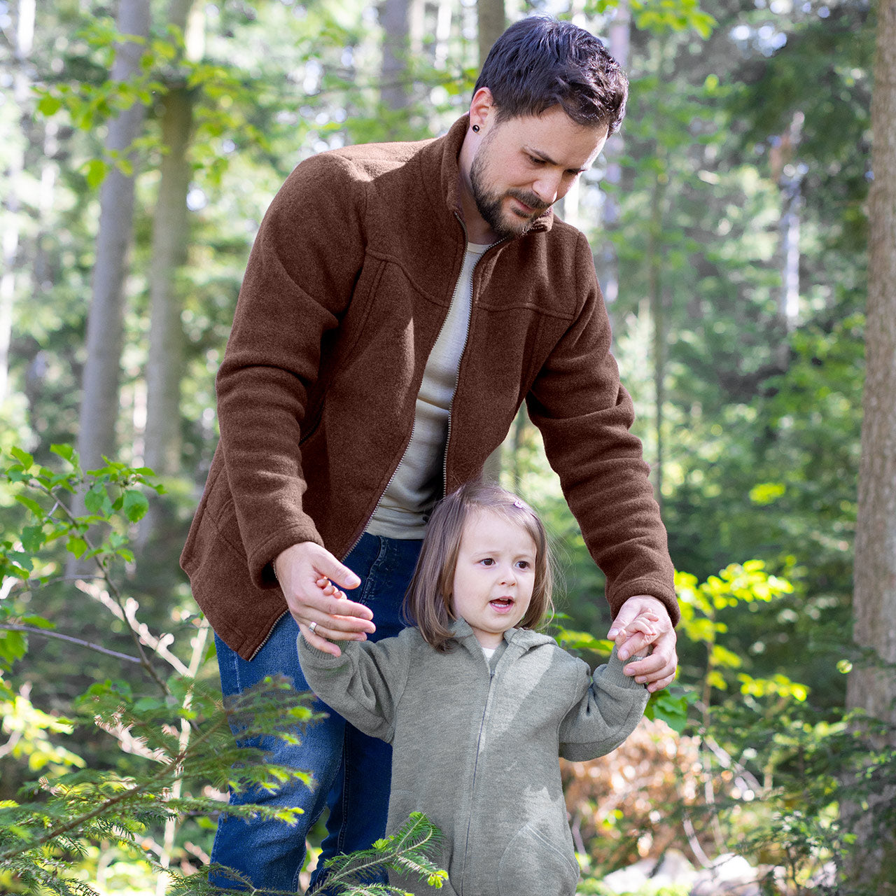 Men's Zip Jacket - 100% Organic Wool Fleece - Cinnamon (S-XL) *Returning 2026