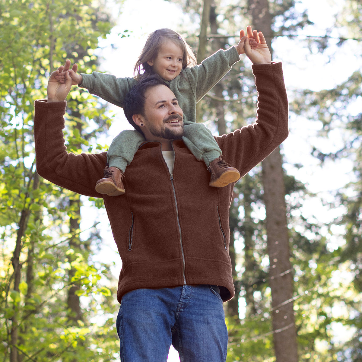 Men's Zip Jacket - 100% Organic Wool Fleece - Cinnamon (S-XL) *Returning 2026
