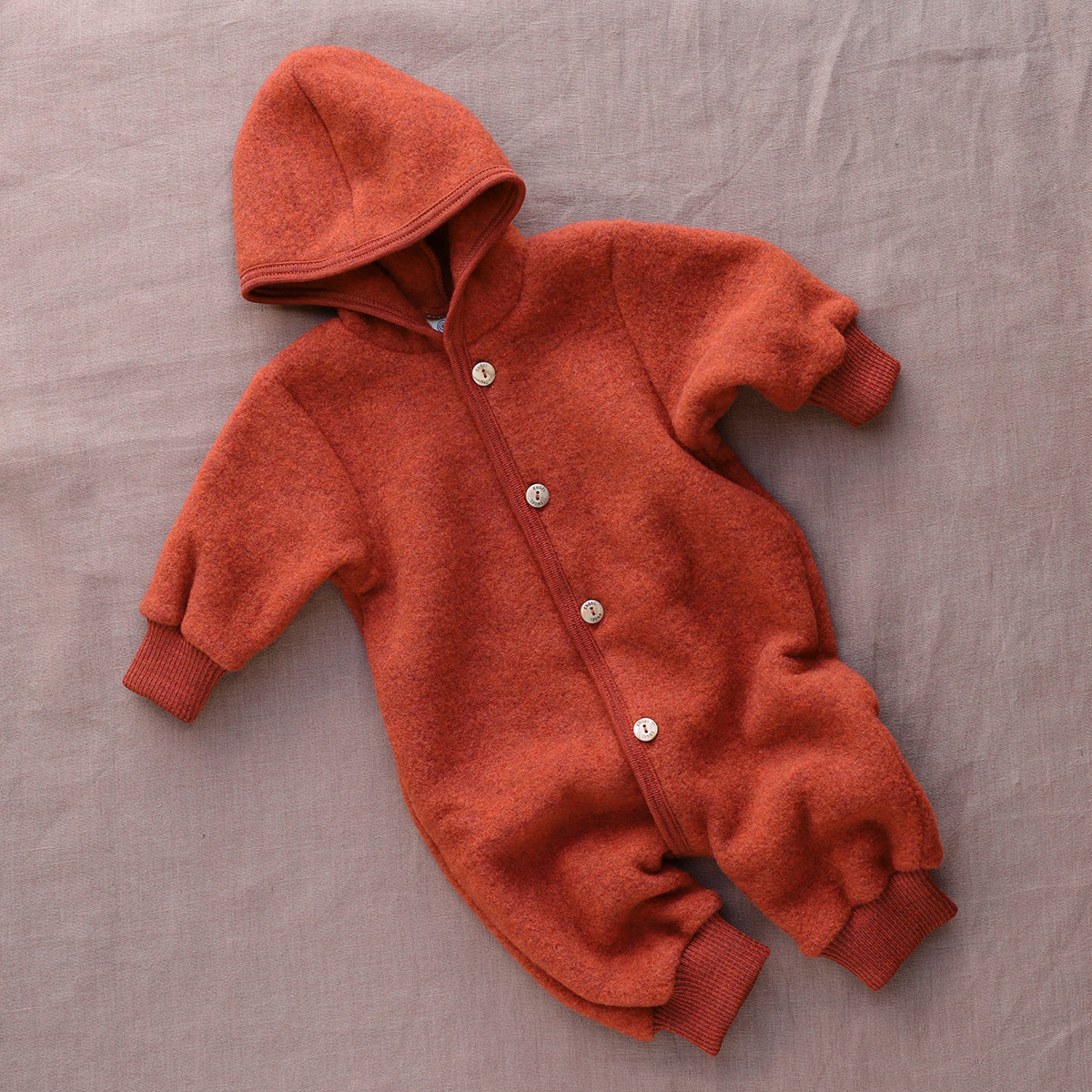 Hooded Baby Overall - 100% Organic Wool Fleece (0-24m)