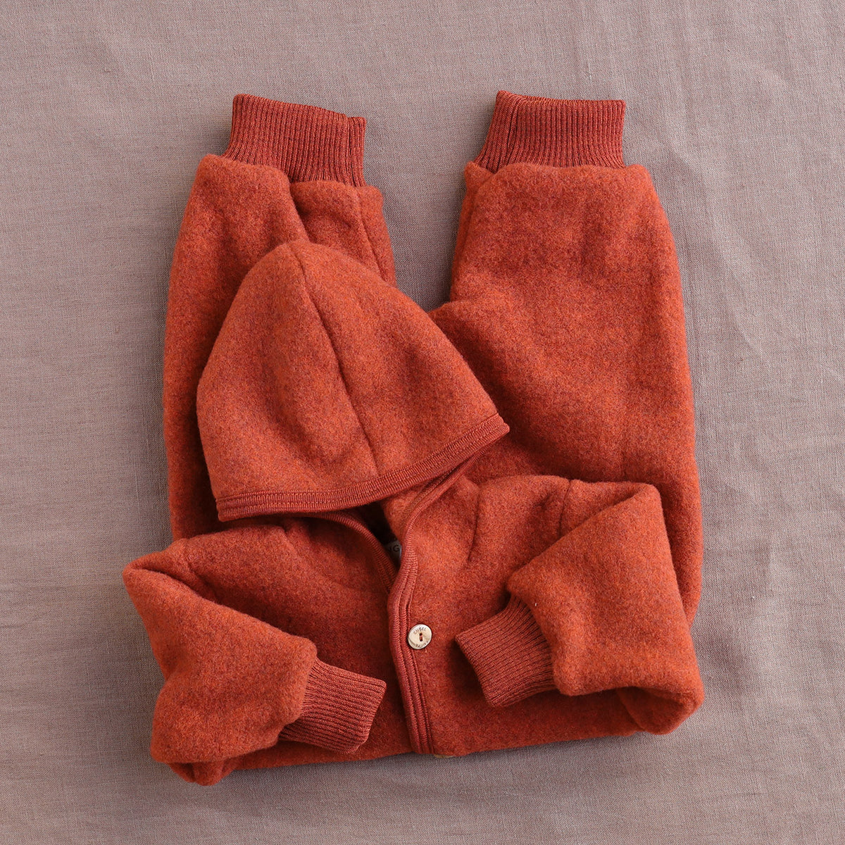 Hooded Baby Overall - 100% Organic Wool Fleece (0-24m)