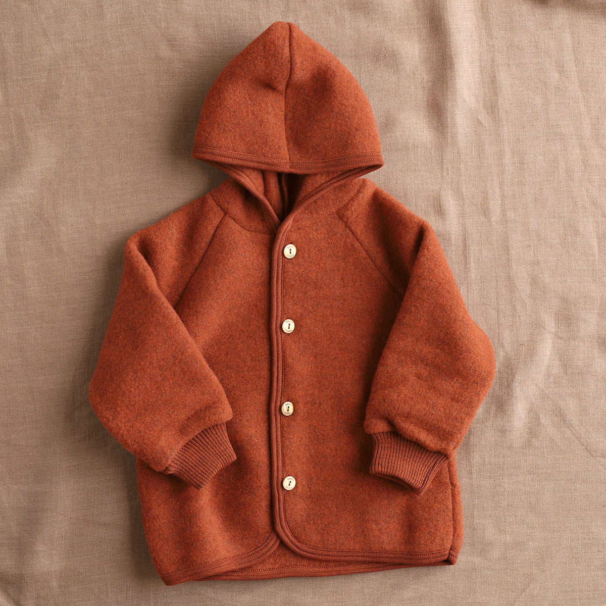 Hooded Jacket with Buttons - 100% Organic Wool Fleece - Magma (0-6y)