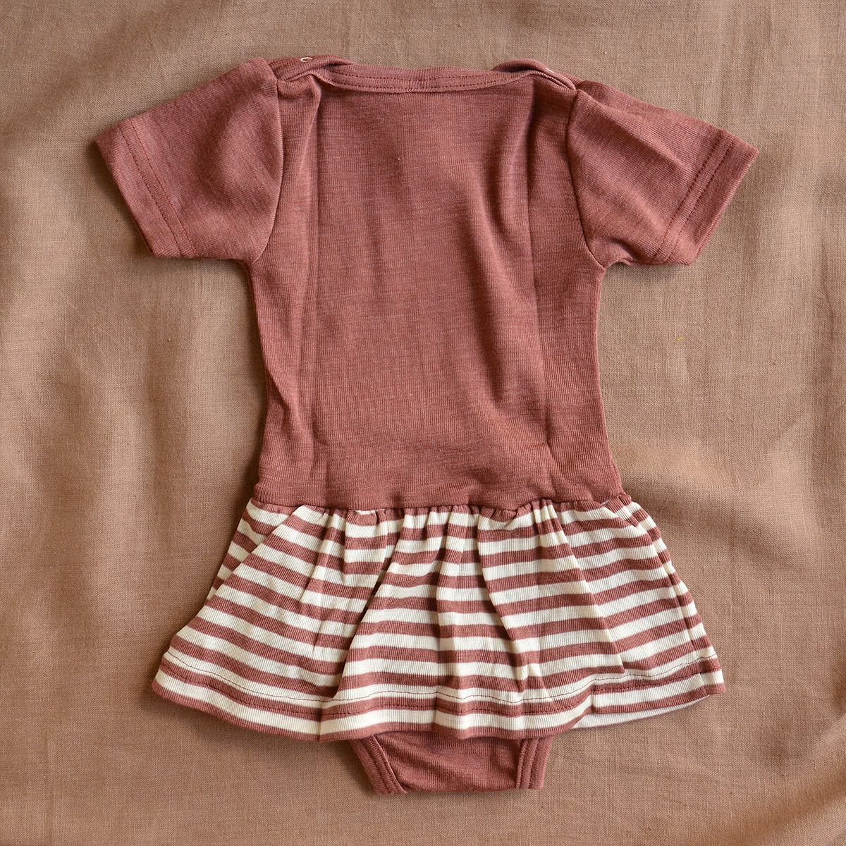 Baby Body Short Sleeve with Striped Skirt - Organic Merino/Silk - Copper (0-12m) *Limited Edition