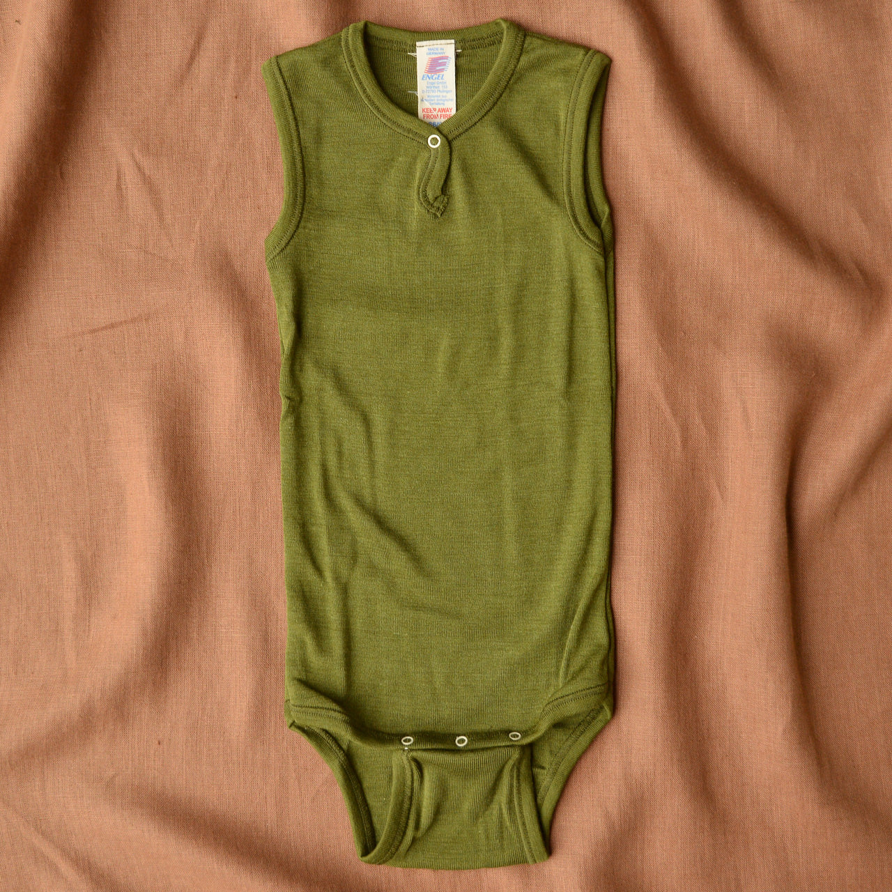 Sleeveless Baby Bodysuit in Wool/Silk - Moss (0-2y)