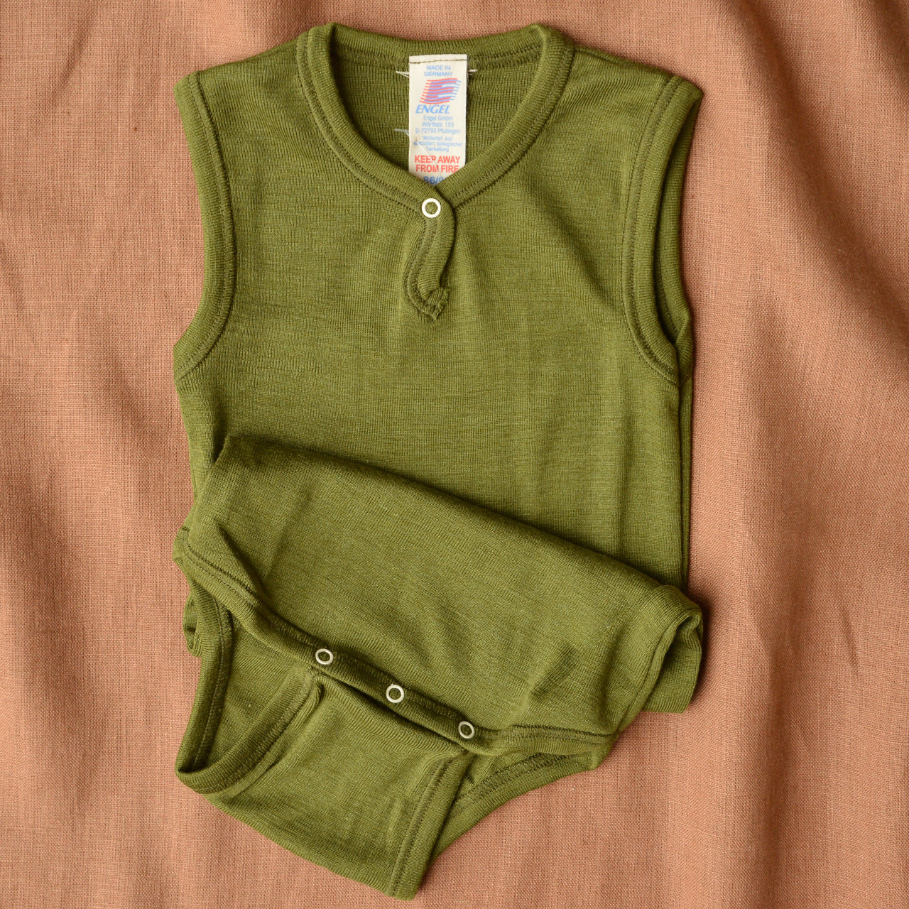 Sleeveless Baby Bodysuit in Wool/Silk - Moss (0-2y)