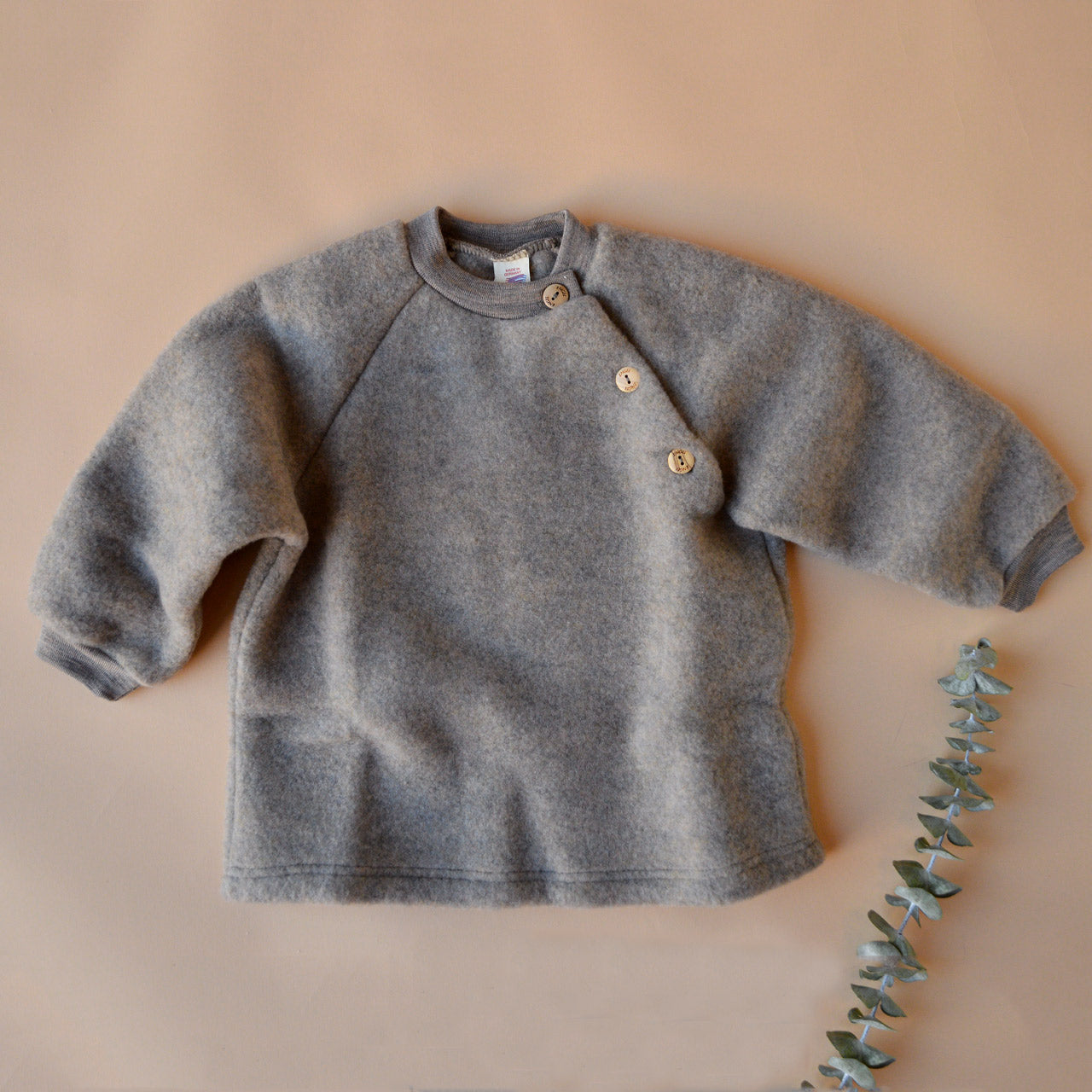 Baby Raglan Jumper - 100% Organic Wool Fleece - Walnut (3m-6y)