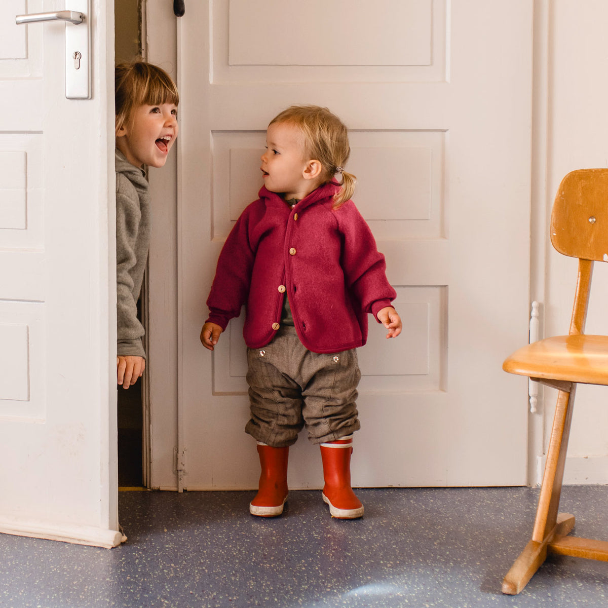 Hooded Jacket  with Buttons - 100% Organic Wool Fleece (0-6y)