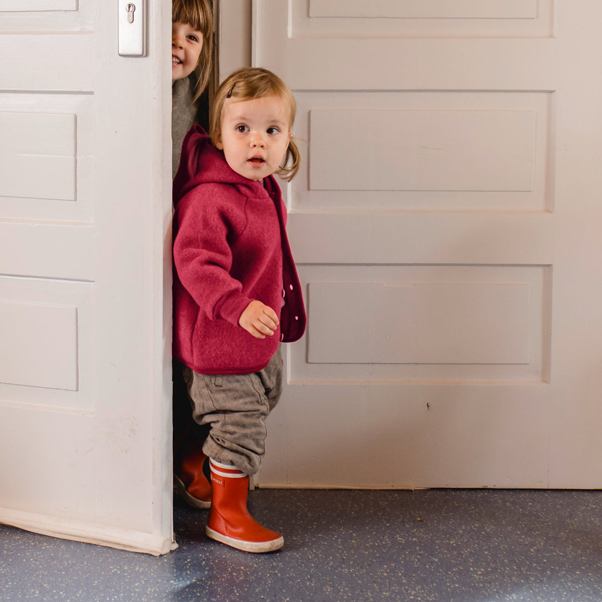 Hooded Jacket  with Buttons - 100% Organic Wool Fleece (0-6y)