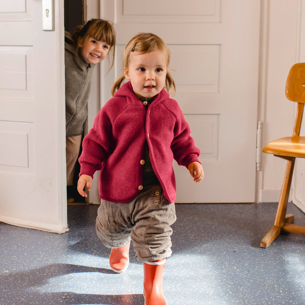 Hooded Jacket  with Buttons - 100% Organic Wool Fleece (0-6y)