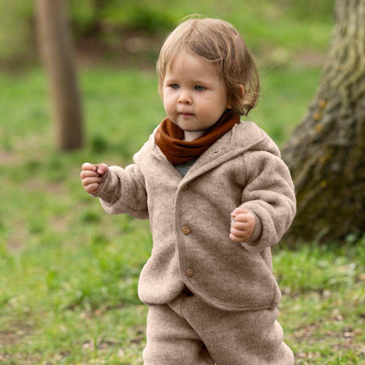 Hooded Jacket  with Buttons - 100% Organic Wool Fleece (0-6y)