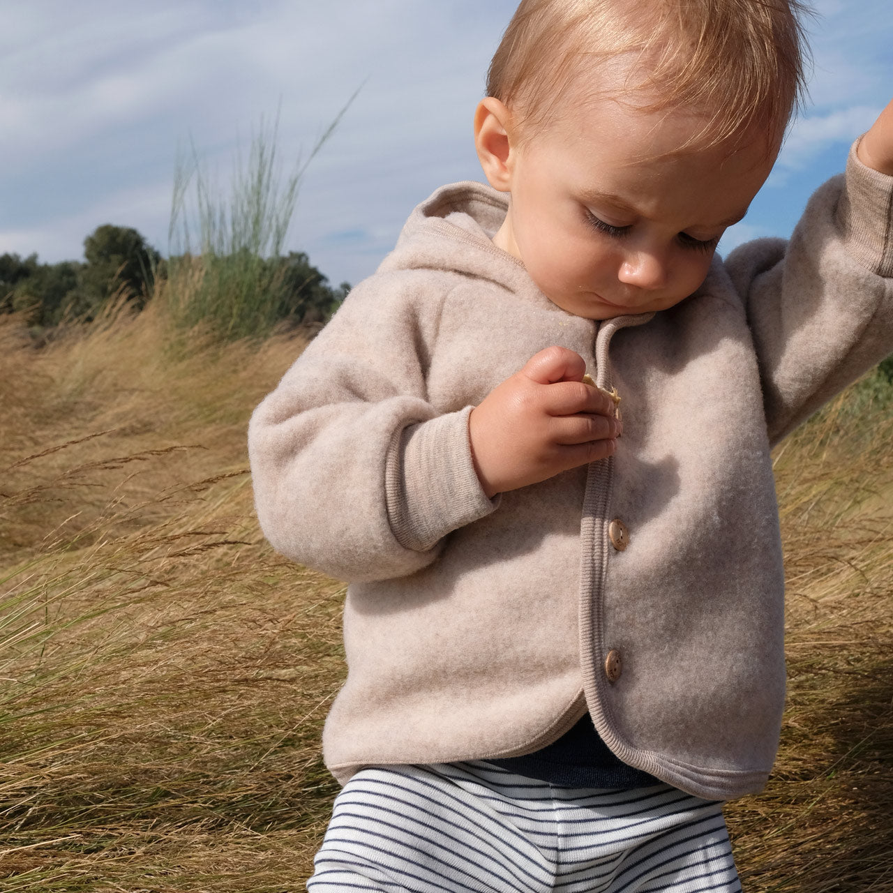 Hooded Jacket  with Buttons - 100% Organic Wool Fleece (0-6y)
