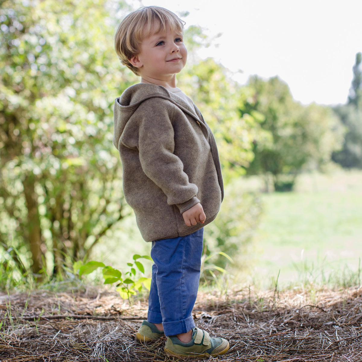 Hooded Jacket  with Buttons - 100% Organic Wool Fleece (0-6y)