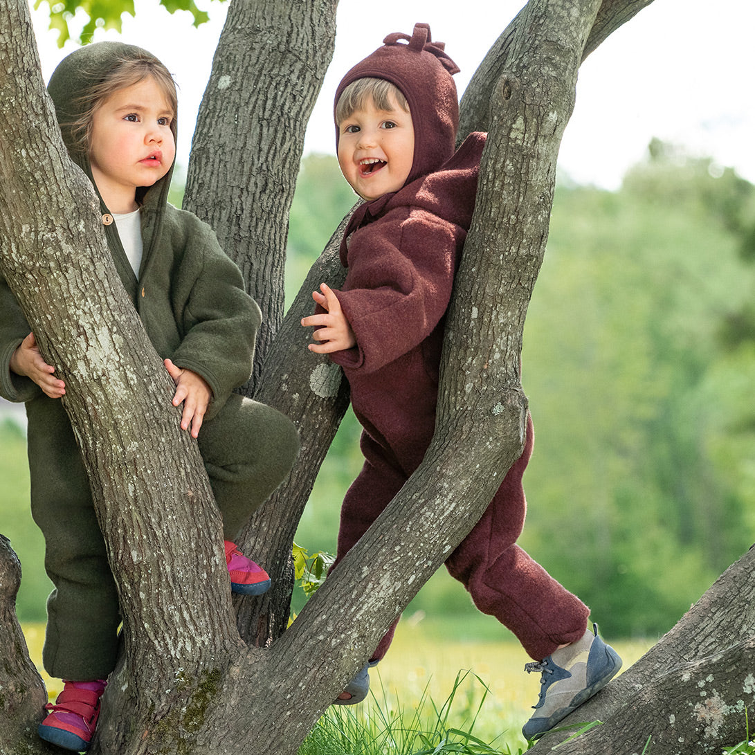 Hooded Baby Overall - 100% Organic Wool Fleece - Jasper (0-24m)