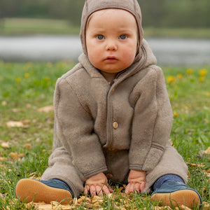 Hooded Baby Overall - 100% Organic Wool Fleece - Sand (0-24m)
