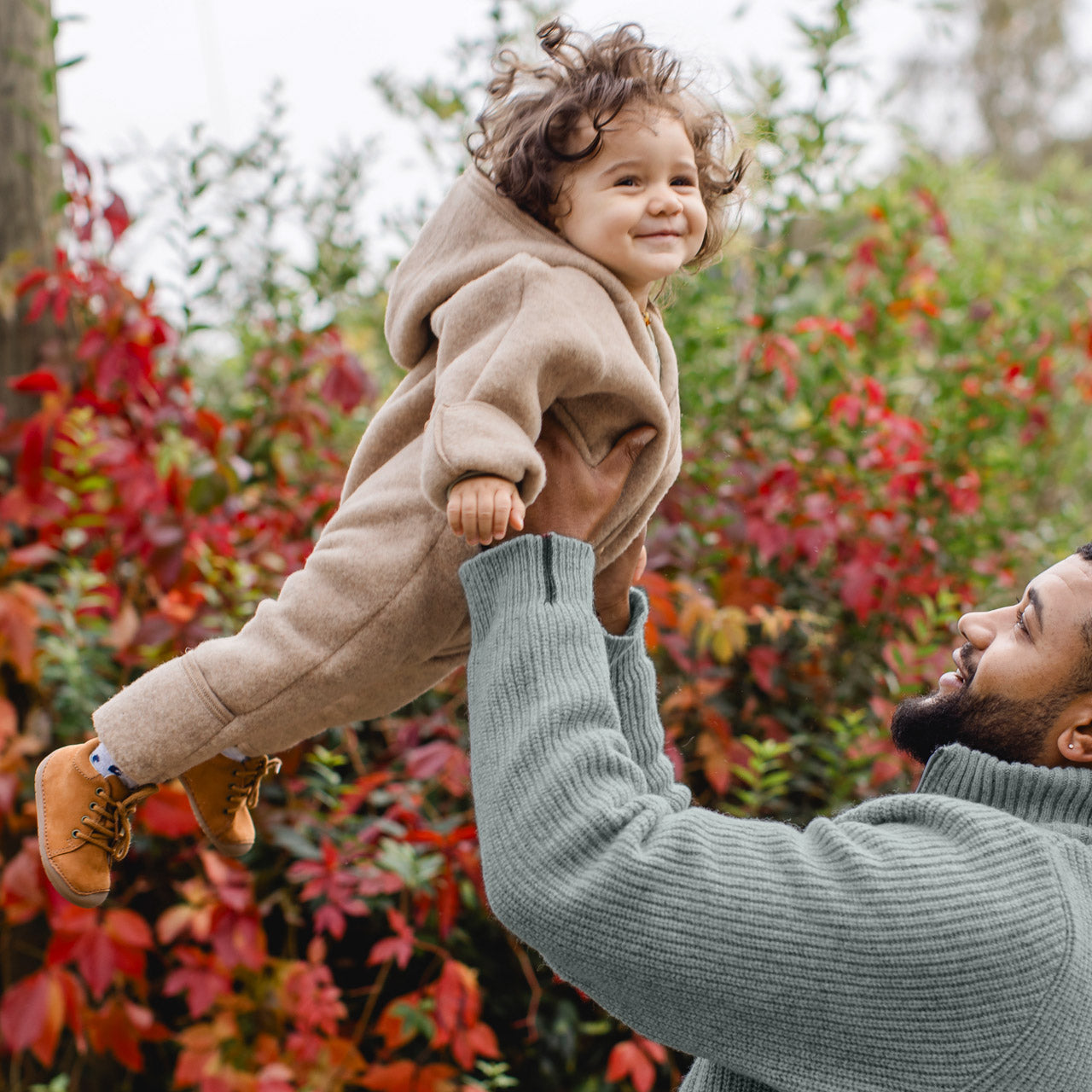 Hooded Baby Overall - 100% Organic Wool Fleece - Sand (0-24m) *Returning 2026