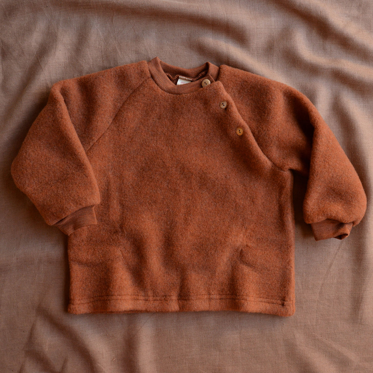 Childs Raglan Jumper - Organic Wool Fleece - Rust Melange (5-6y) *Last One!
