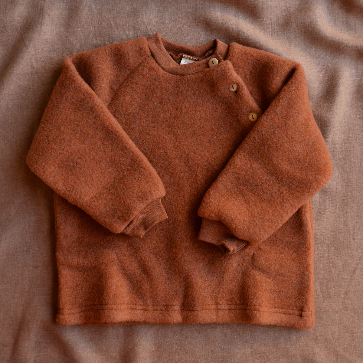 Childs Raglan Jumper - Organic Wool Fleece - Rust Melange (5-6y) *Last One!