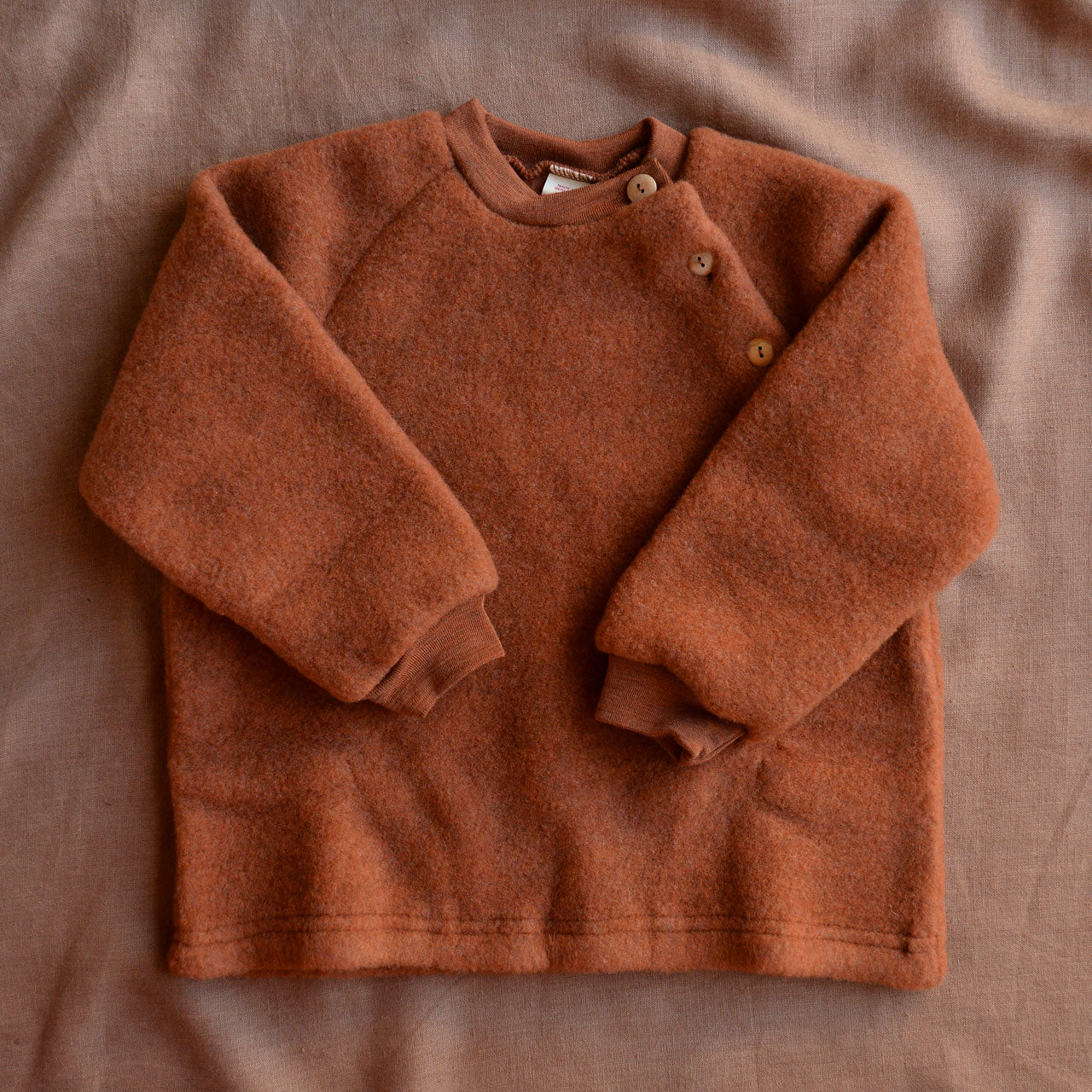 Childs Raglan Jumper - Organic Wool Fleece - Rust Melange (5-6y) *Last One!