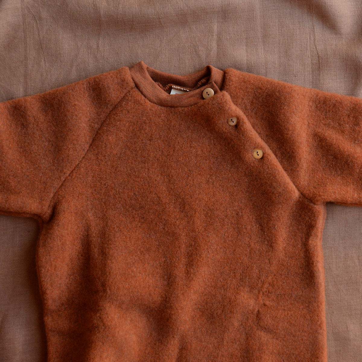 Childs Raglan Jumper - Organic Wool Fleece - Rust Melange (5-6y) *Last One!
