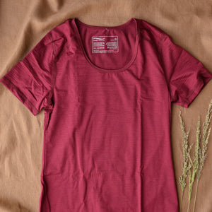 Sports T-Shirt - Organic Merino/Silk - Tango Red (Women's L) *Last One!