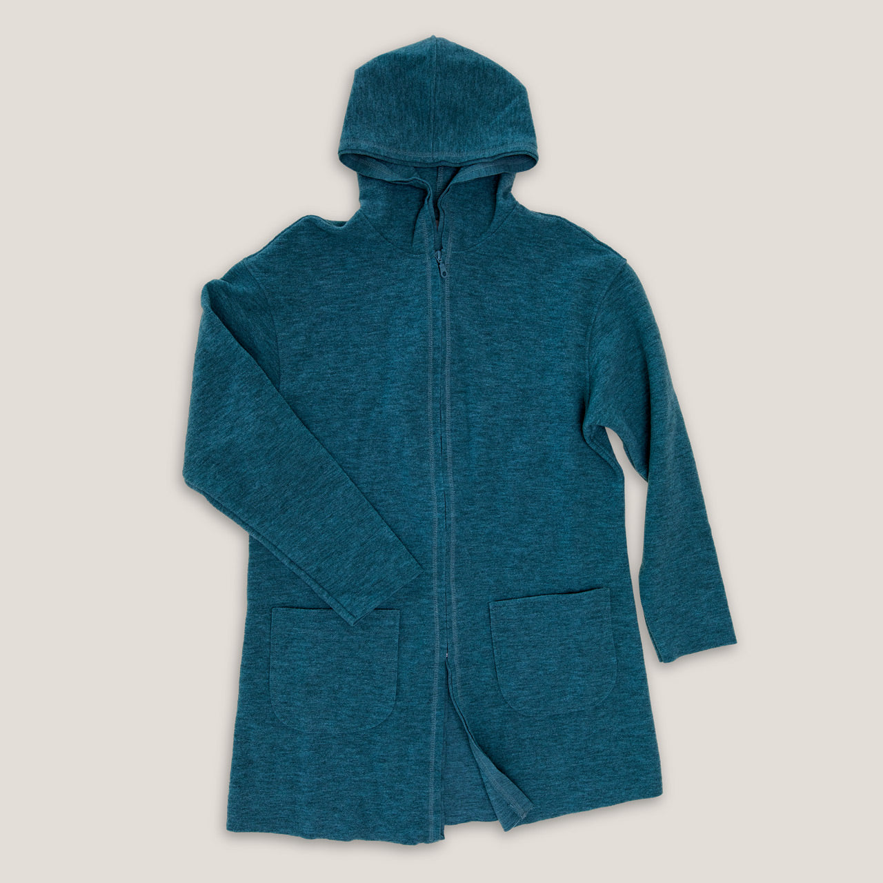 Women's Boiled Wool Coat with Hood - 100% Organic Merino - Pacific (XS-L) *Pre-order