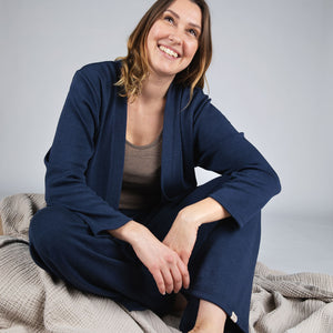 Womens Open Cut Cardigan - Organic Merino/Silk - French Navy (XS-L)