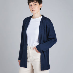 Womens Open Cut Cardigan - Organic Merino/Silk - French Navy (XS-L)