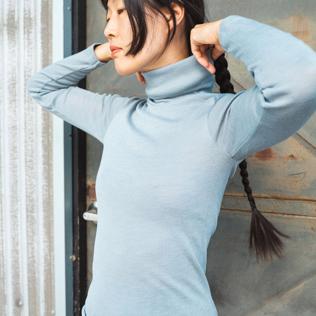 Women's Turtleneck Long Sleeve Top - Organic Merino/Silk *Restocking 2026