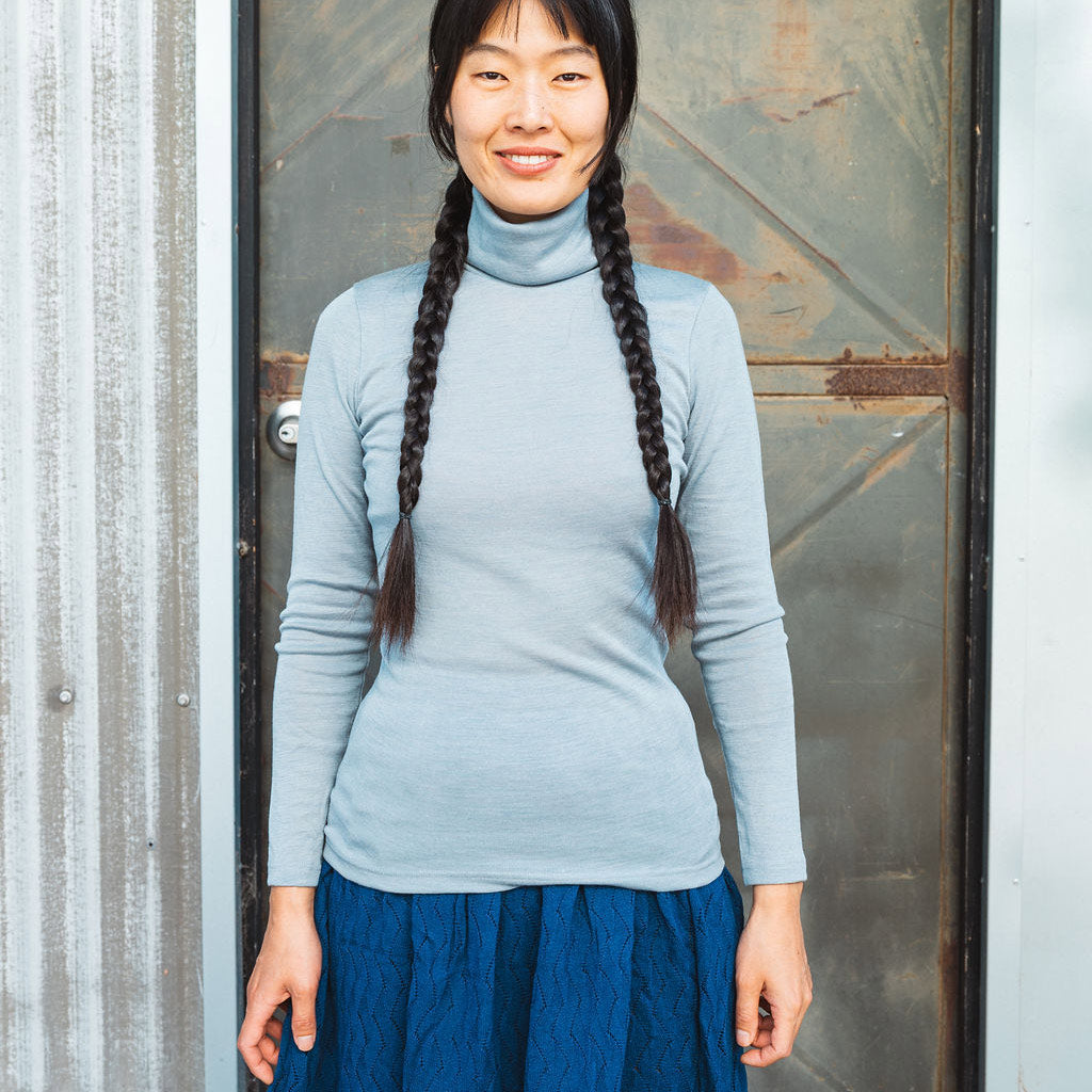Women's Turtleneck Long Sleeve Top - Organic Merino/Silk *Restocking 2026