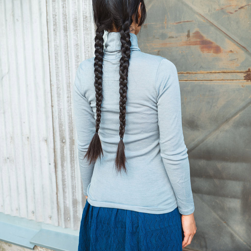 Women's Turtleneck Long Sleeve Top - Organic Merino/Silk *Restocking 2026