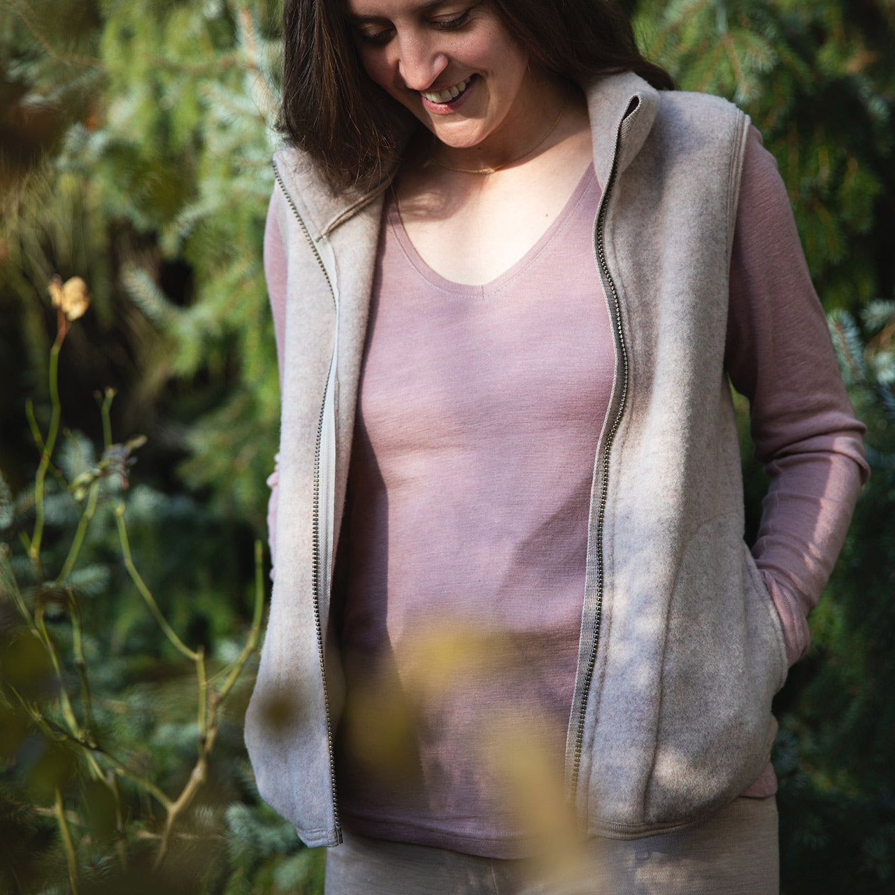 Women's Zip Vest - 100% Organic Wool Fleece - Sand