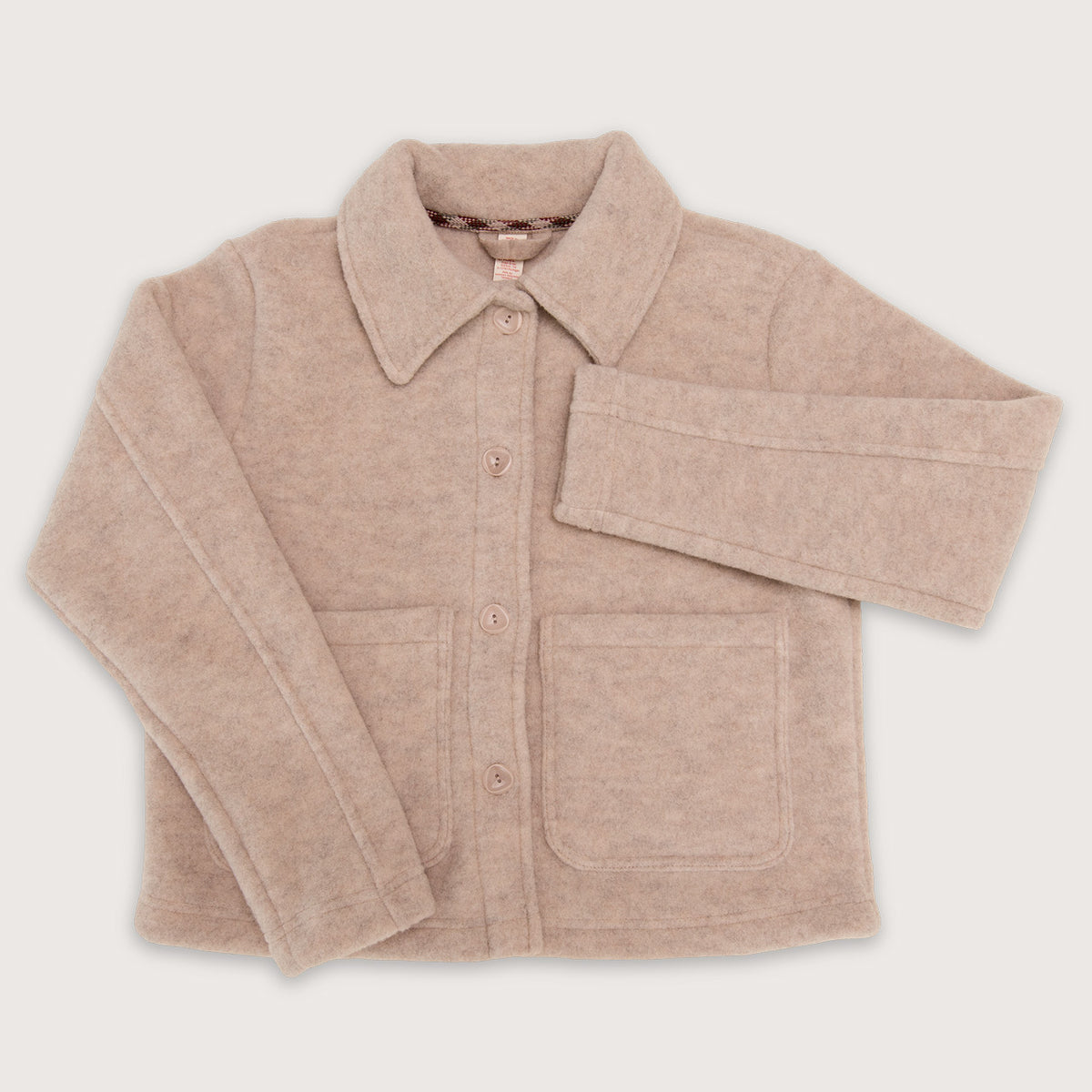 Women's Short Jacket - 100% Organic Wool Fleece - Sand (XS-L)