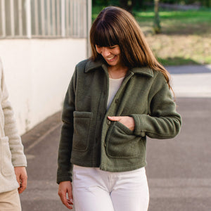 Women's Short Jacket - 100% Organic Wool Fleece - Sand (XS-L)