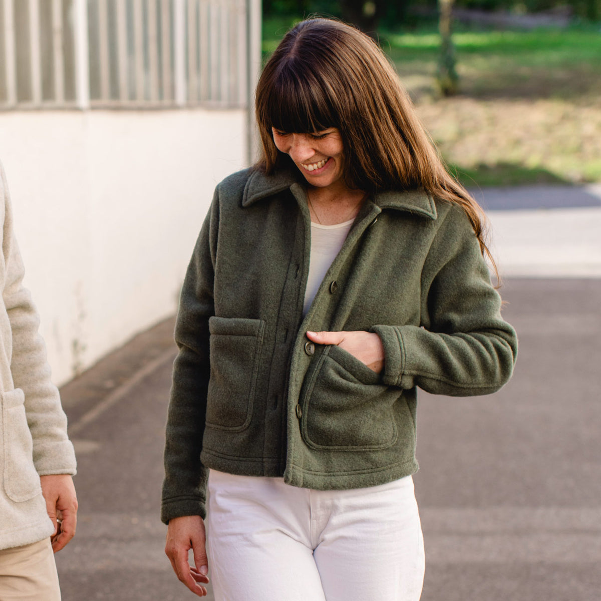 Women's Short Jacket - 100% Organic Wool Fleece - Reed (XS-L)