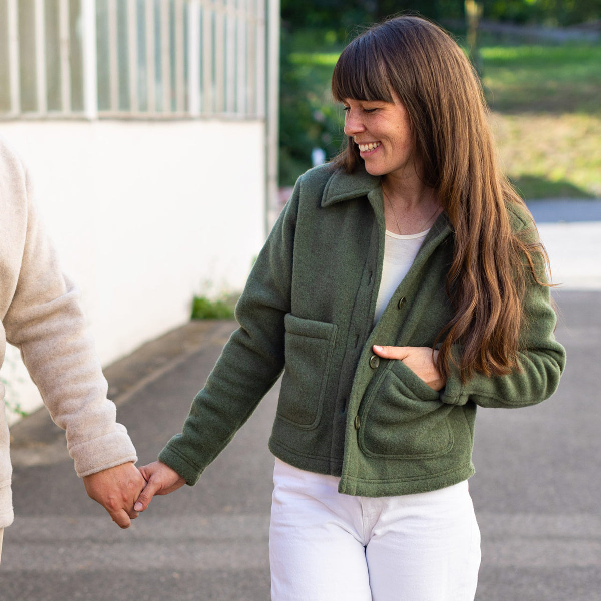 Women's Short Jacket - 100% Organic Wool Fleece - Sand (XS-L)