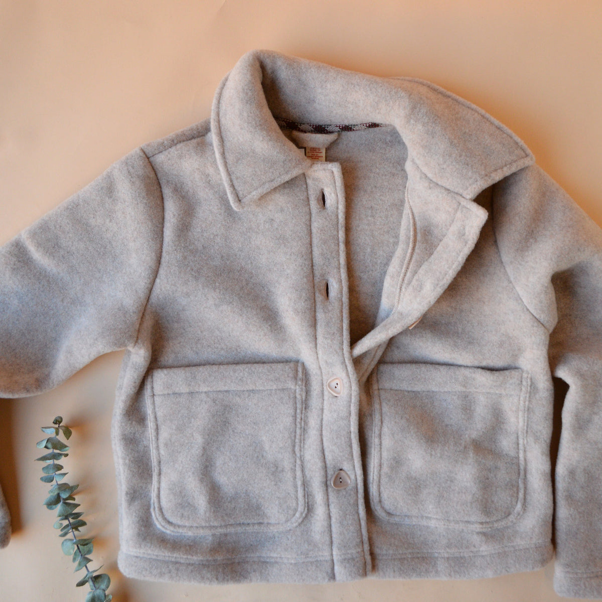 Women's Short Jacket - 100% Organic Wool Fleece - Sand (XS-L)