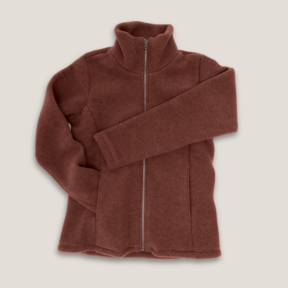 Women's Zip Jacket - 100% Organic Wool Fleece - Cinnamon (XS-L)