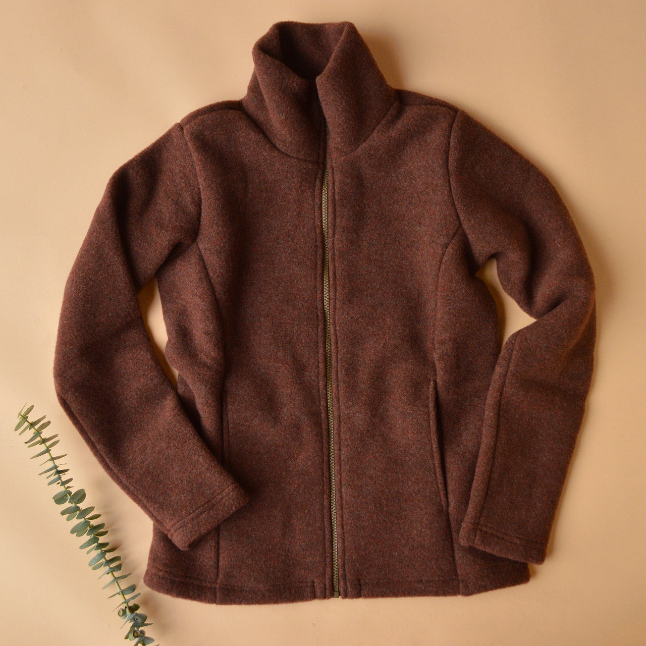 Women's Zip Jacket - 100% Organic Wool Fleece - Cinnamon (XS-L)