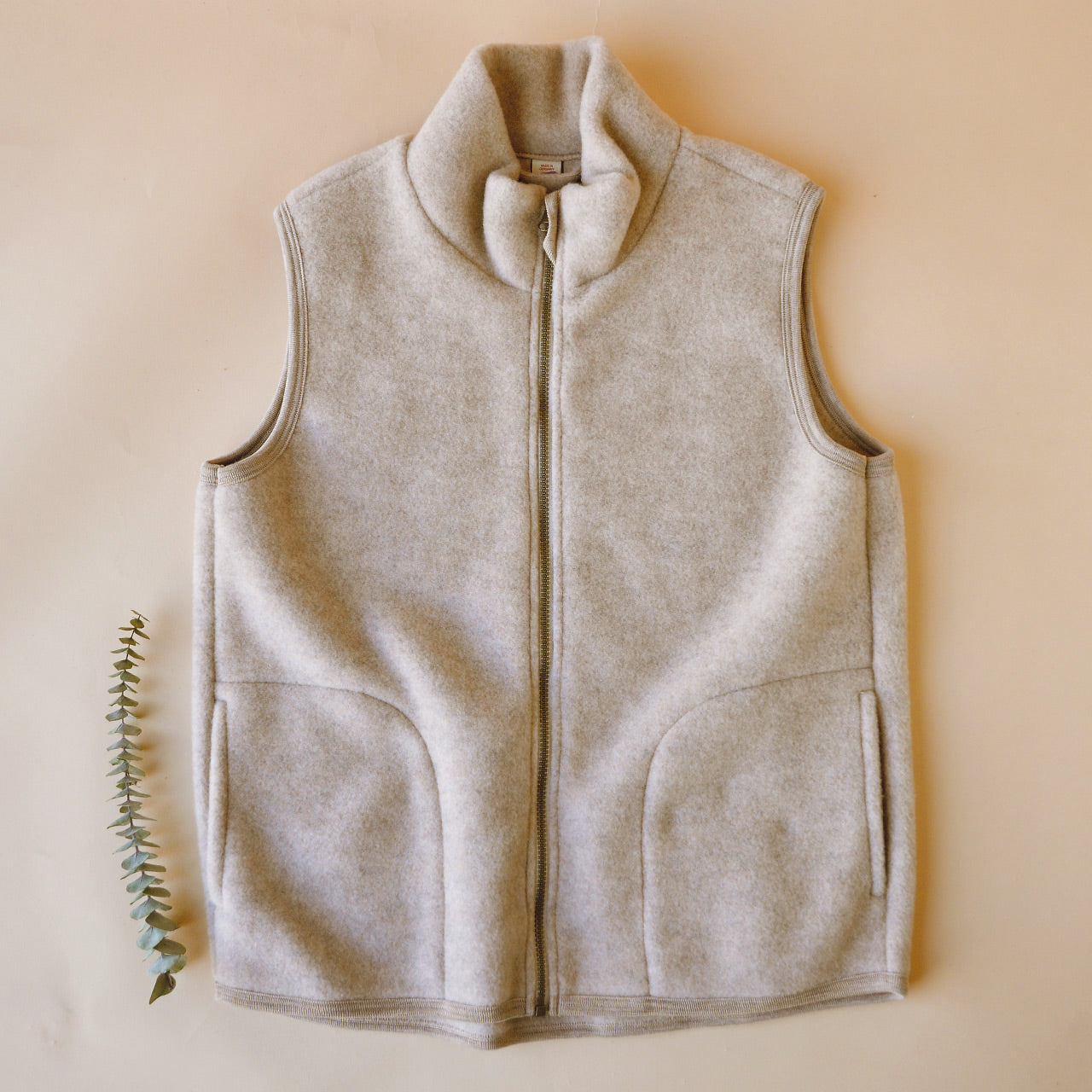 Women's Zip Vest - 100% Organic Wool Fleece - Sand (L) *Last One!