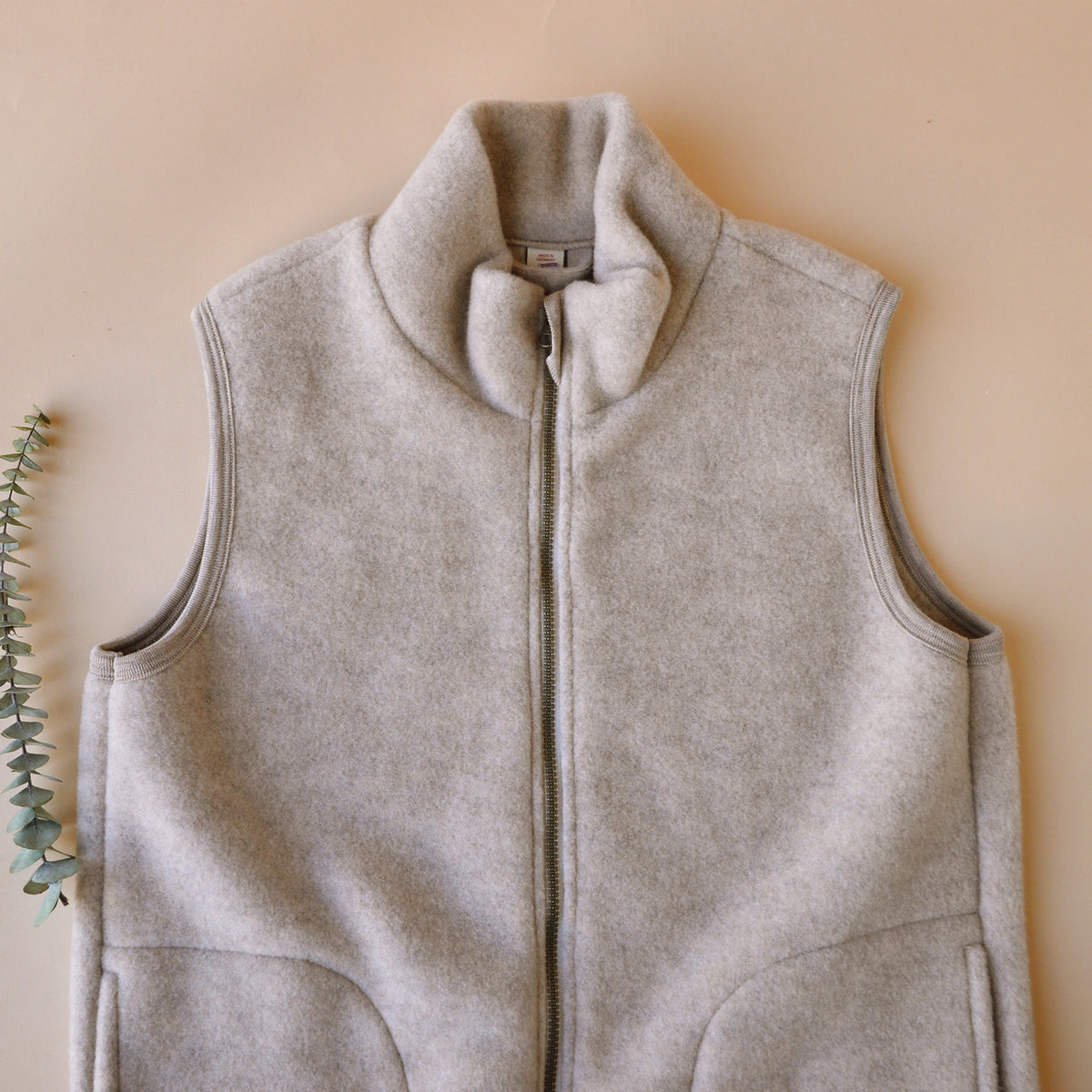 Women's Zip Vest - 100% Organic Wool Fleece - Sand (L) *Last One!