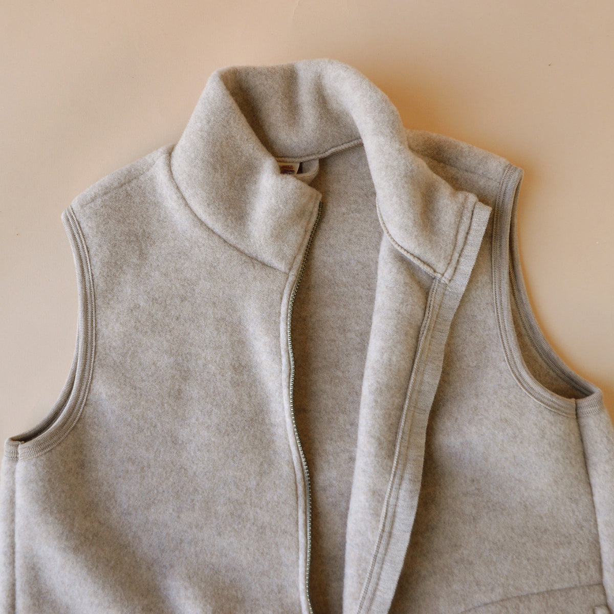 Women's Zip Vest - 100% Organic Wool Fleece - Sand (L) *Last One!