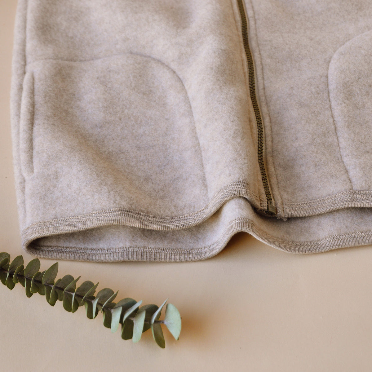 Women's Zip Vest - 100% Organic Wool Fleece - Sand (L) *Last One!