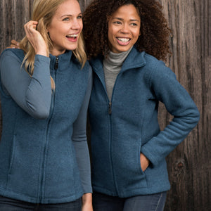 Women's Zip Jacket - 100% Organic Wool Fleece - Black (XS-L)