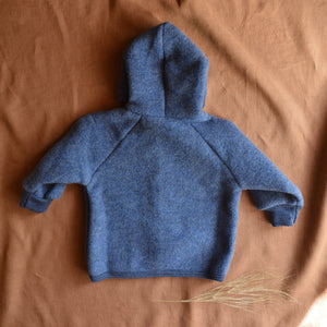 Hooded Jacket in Organic Wool Fleece with Buttons - Blue (0-6y) *Retired colour