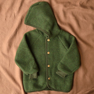 Hooded Jacket in Organic Wool Fleece with Buttons - Reed (0-6y) *Retired colour