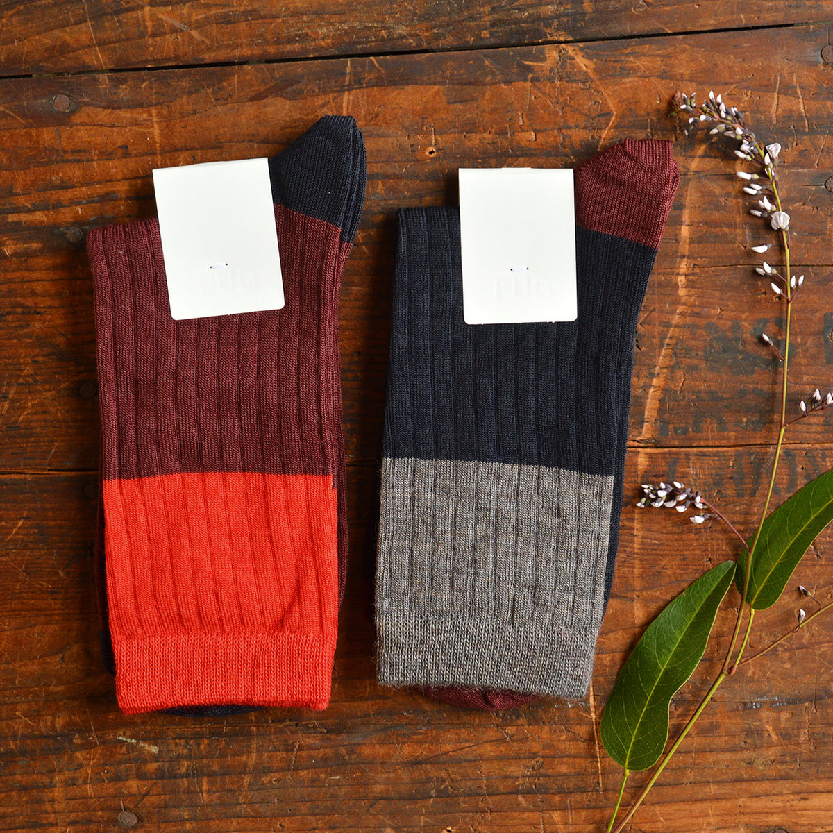 FUB Merino Wool Socks - Fine Colourblock Knit (Adults)