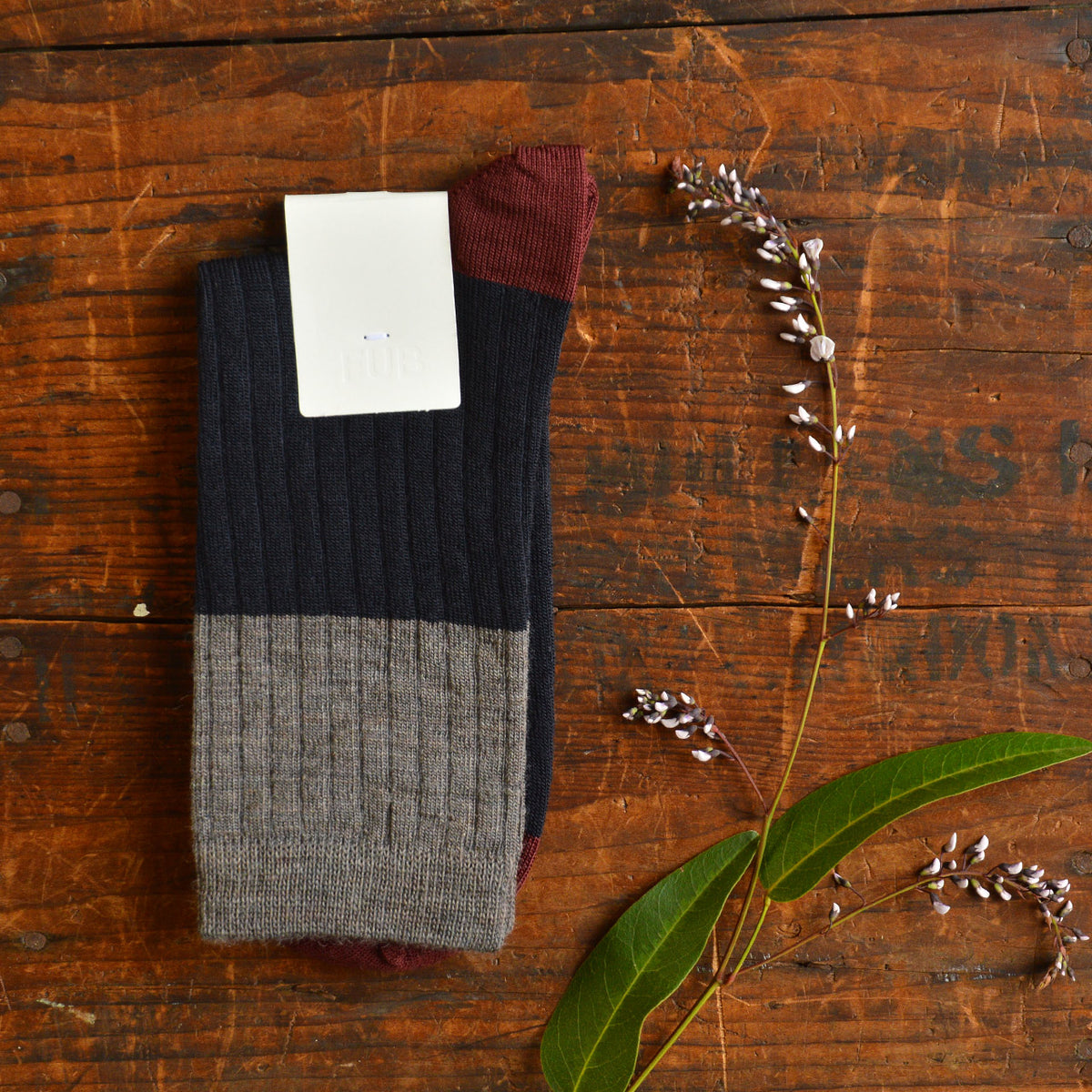 FUB Merino Wool Socks - Fine Colourblock Knit (Adults)