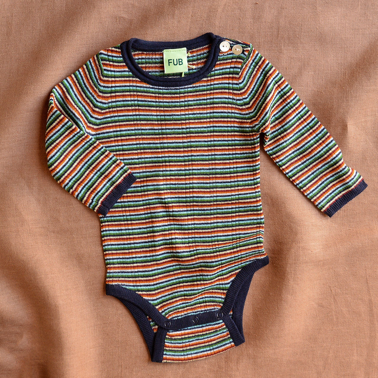 FUB Rib Baby Body Long Sleeve - 100% Merino - Multi Stripe (0-3y)